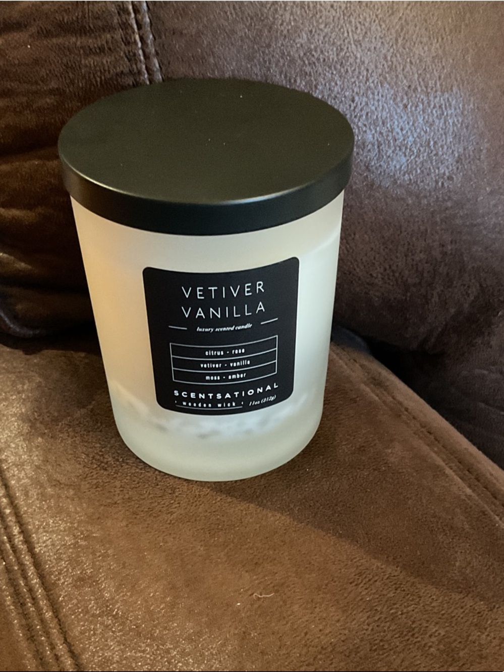 Scentsational Vetiver Vanilla Scented Candle - White with Black Lid